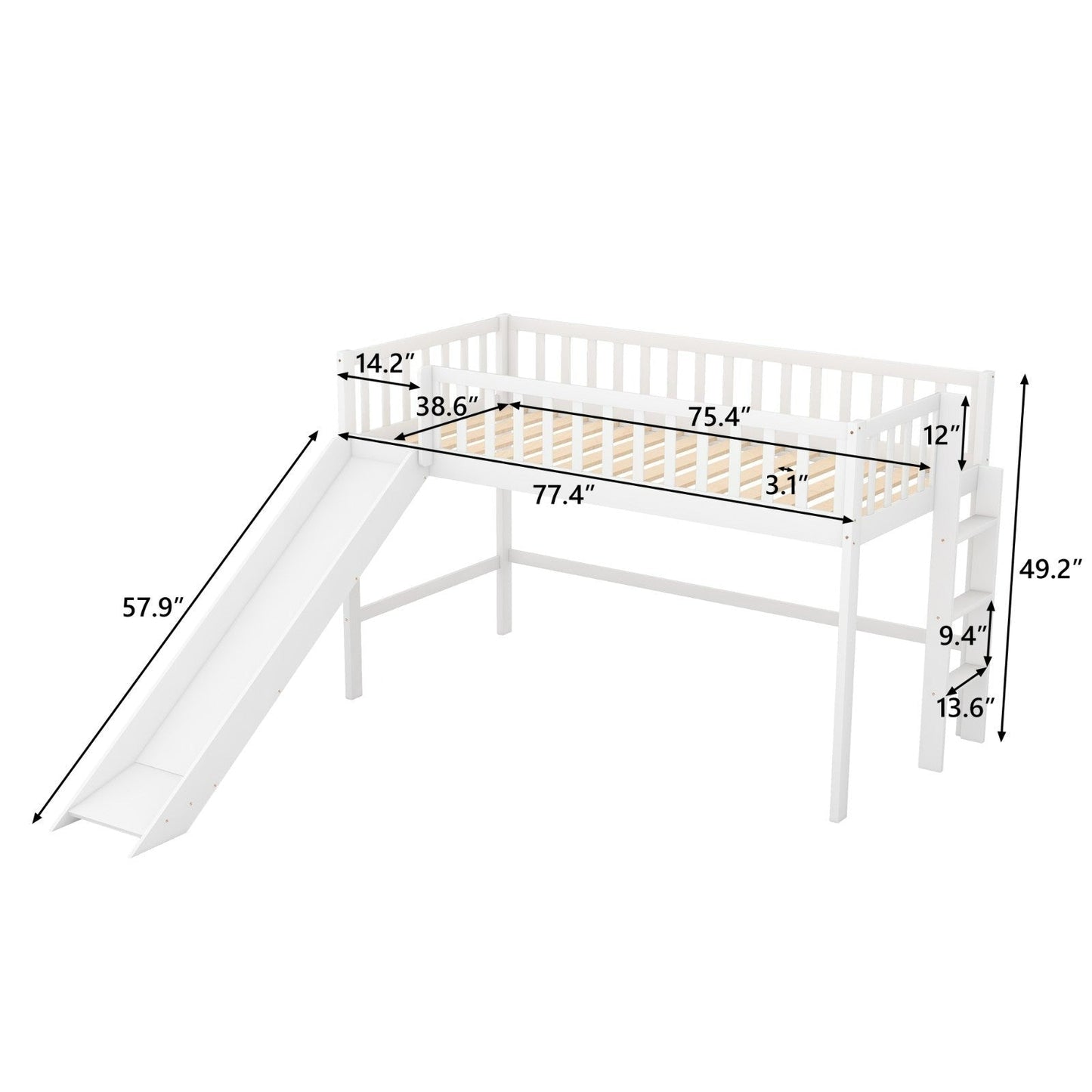 Twin-Size Low Loft Bed with Ladder and Slide