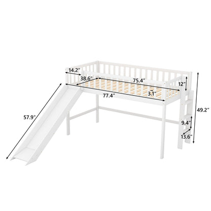 Twin-Size Low Loft Bed with Ladder and Slide