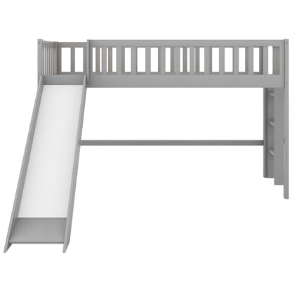 Twin - Size Low Loft Bed with Ladder and Slide - Gear Elevation