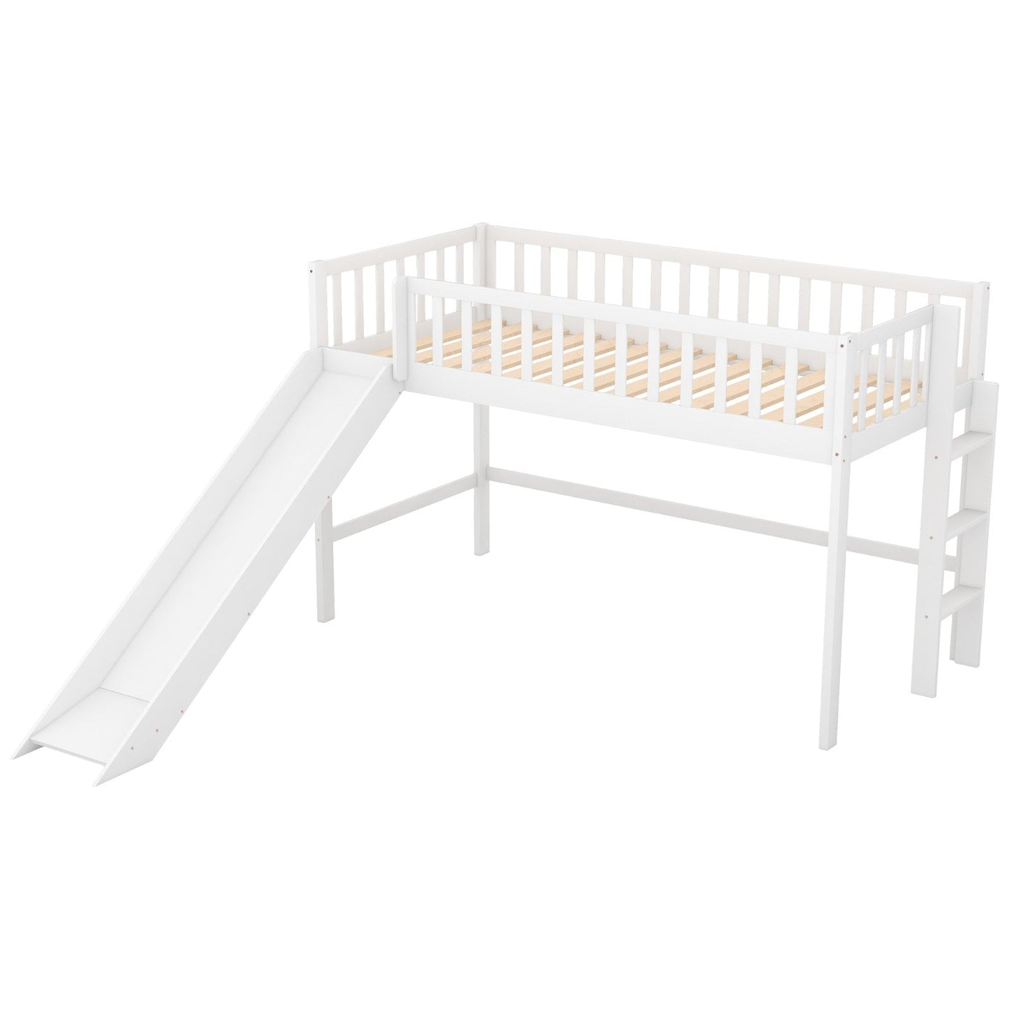 Twin-Size Low Loft Bed with Ladder and Slide