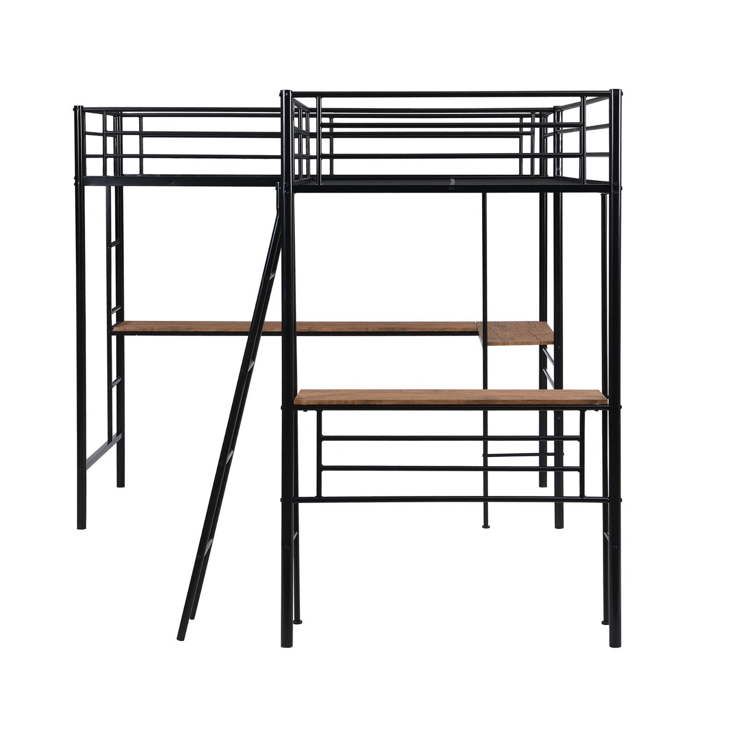 Twin-Size Metal Loft Bed with Two Built-in Desks