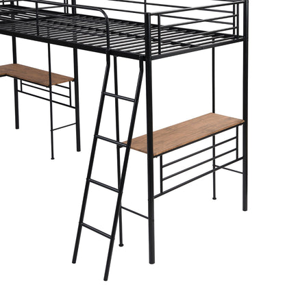 Twin-Size Metal Loft Bed with Two Built-in Desks