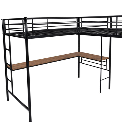 Twin-Size Metal Loft Bed with Two Built-in Desks