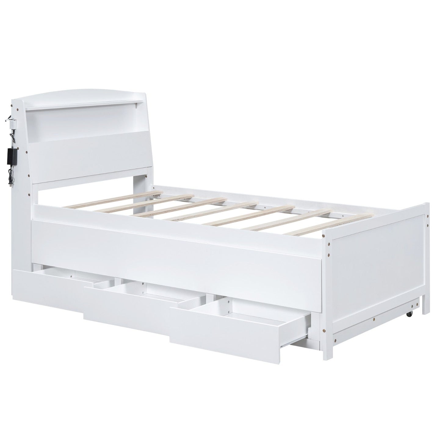 Twin Size Platform Bed with Storage, LED Headboard, Twin Size Trundle, and 3 Drawers