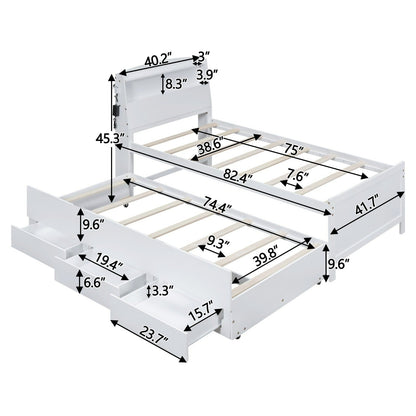 Twin Size Platform Bed with Storage, LED Headboard, Twin Size Trundle, and 3 Drawers