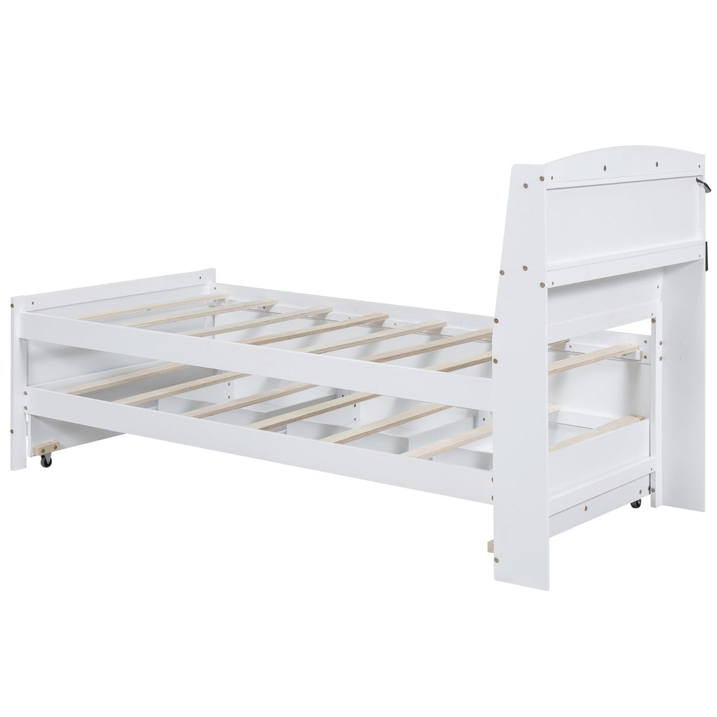 Twin Size Platform Bed with Storage, LED Headboard, Twin Size Trundle, and 3 Drawers