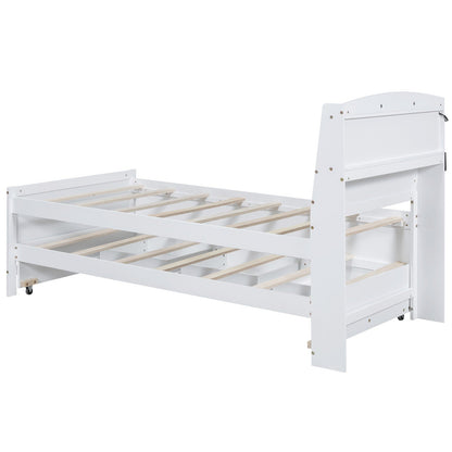 Twin Size Platform Bed with Storage, LED Headboard, Twin Size Trundle, and 3 Drawers