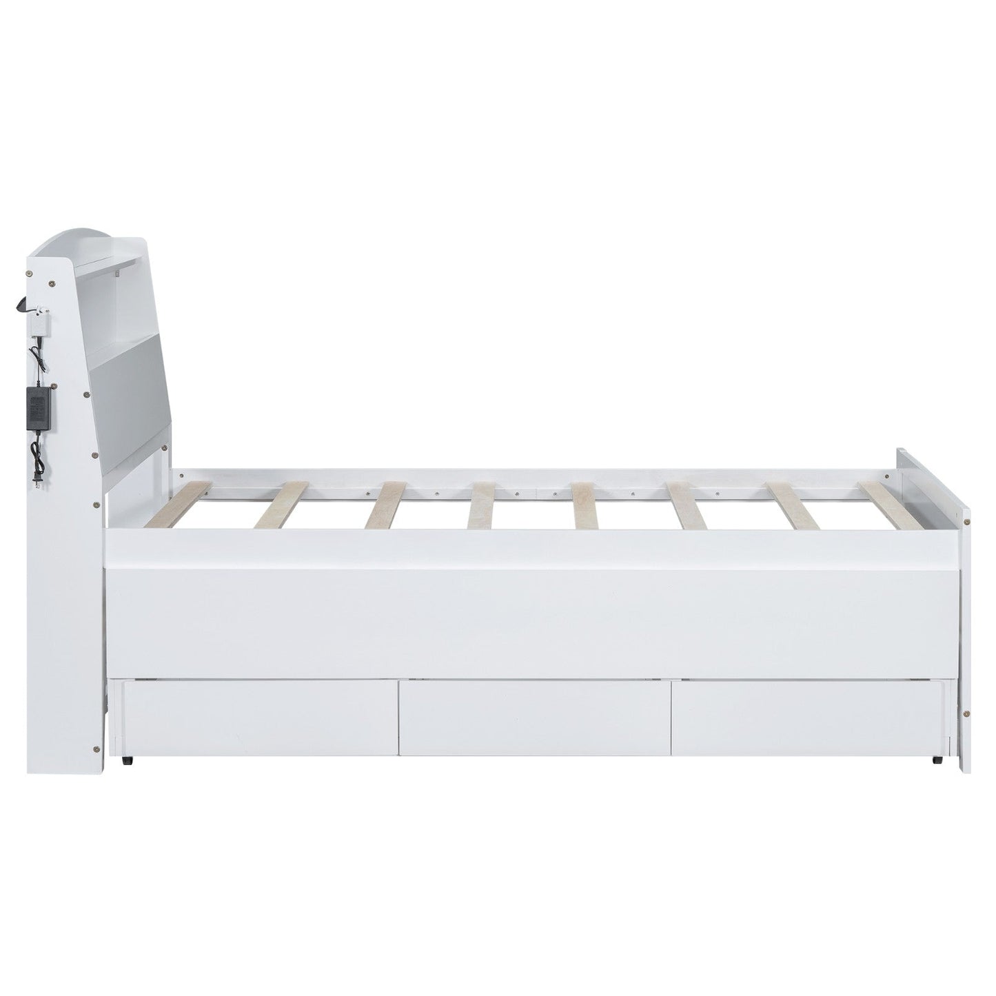 Twin Size Platform Bed with Storage, LED Headboard, Twin Size Trundle, and 3 Drawers