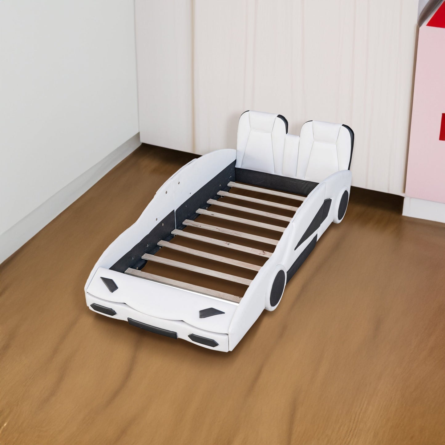 Twin Size Race Car-Shaped Platform Bed with Wheels