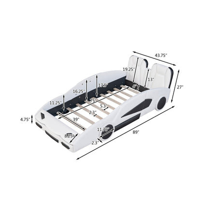 Twin Size Race Car-Shaped Platform Bed with Wheels