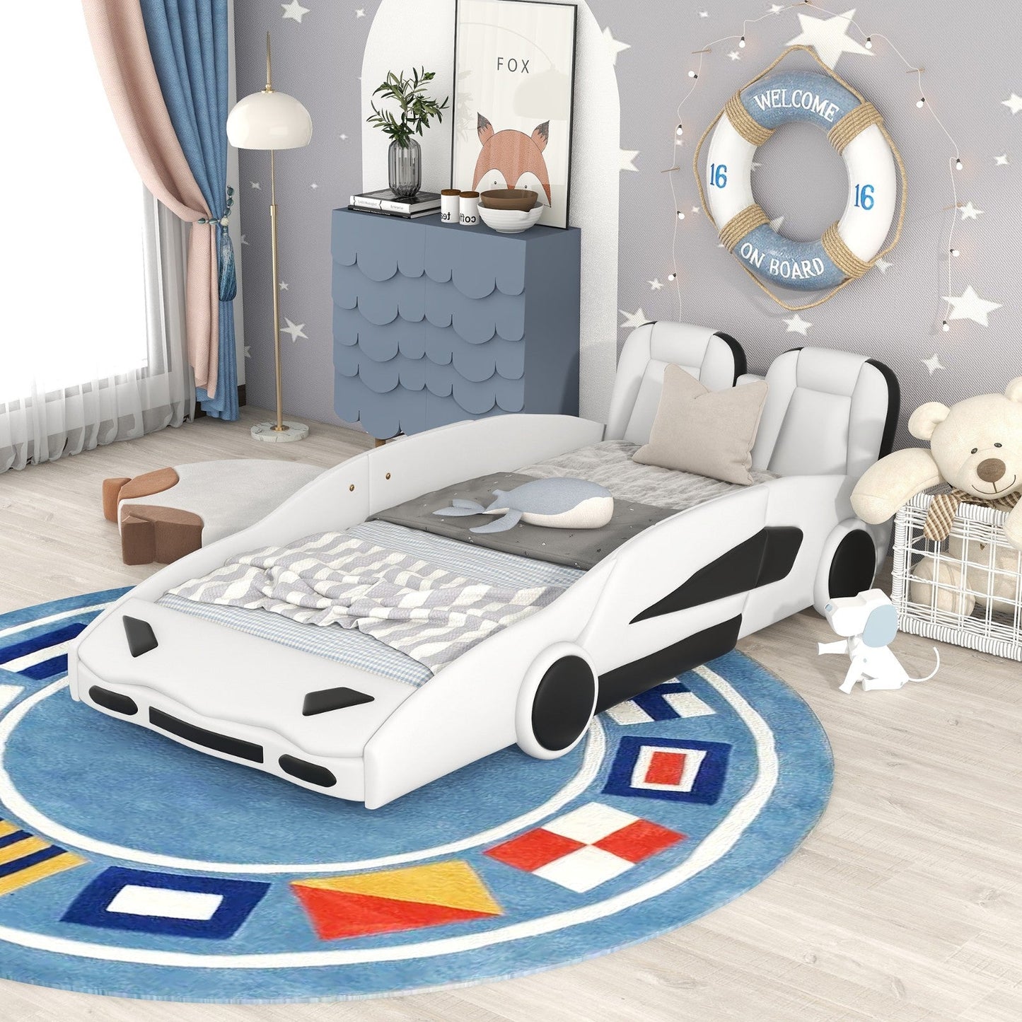 Twin Size Race Car-Shaped Platform Bed with Wheels