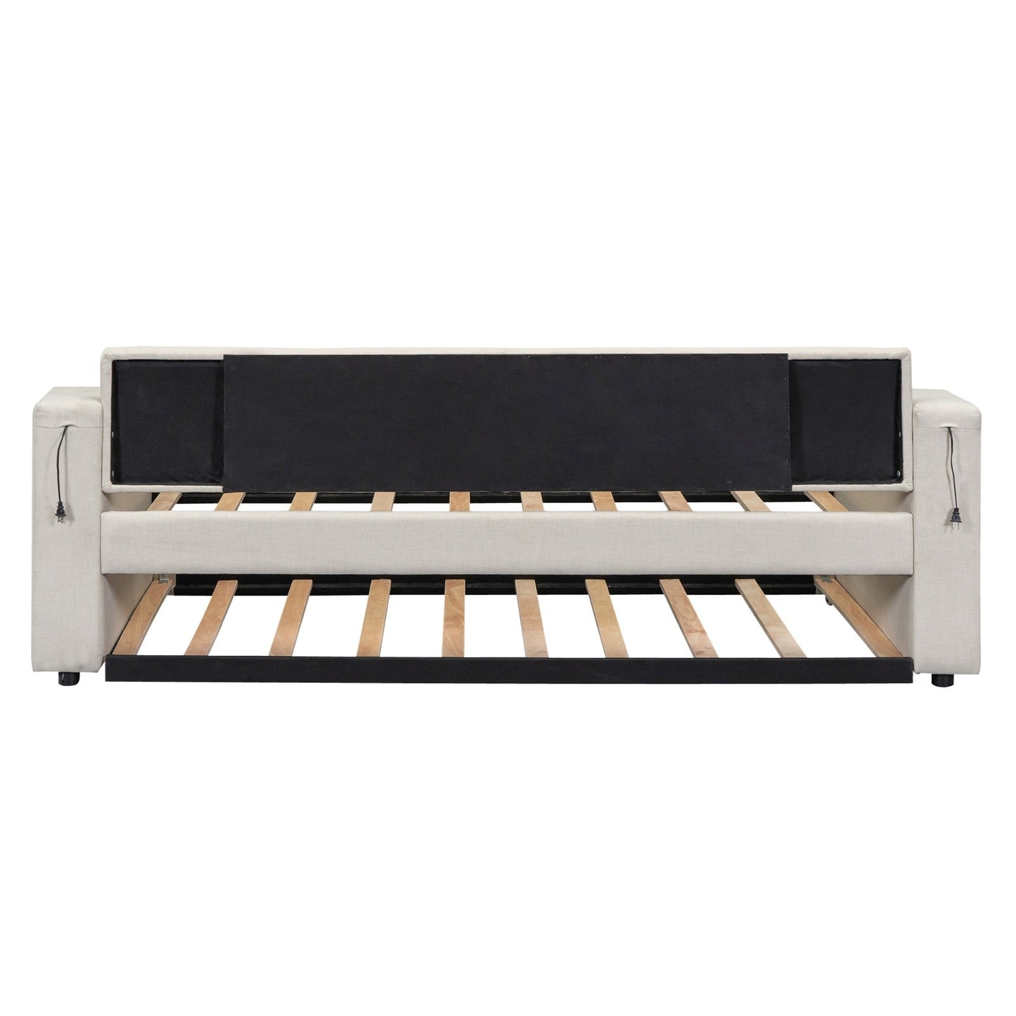 Twin Size Upholstery Daybed with Storage, Arms, Trundle, and USB Design