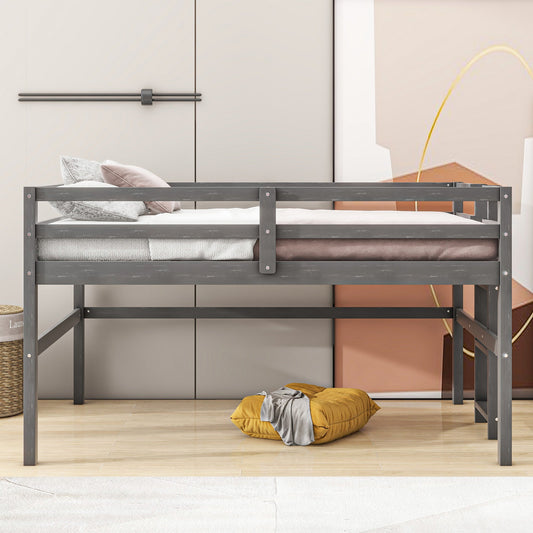 Twin Size Wood Loft Bed with Side Ladder