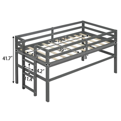 Twin Size Wood Loft Bed with Side Ladder