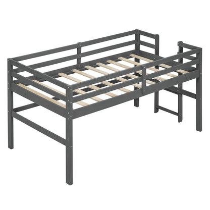 Twin Size Wood Loft Bed with Side Ladder