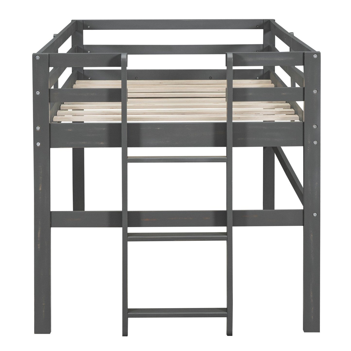 Twin Size Wood Loft Bed with Side Ladder