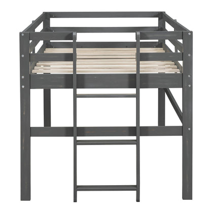 Twin Size Wood Loft Bed with Side Ladder