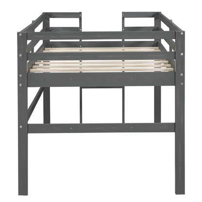 Twin Size Wood Loft Bed with Side Ladder