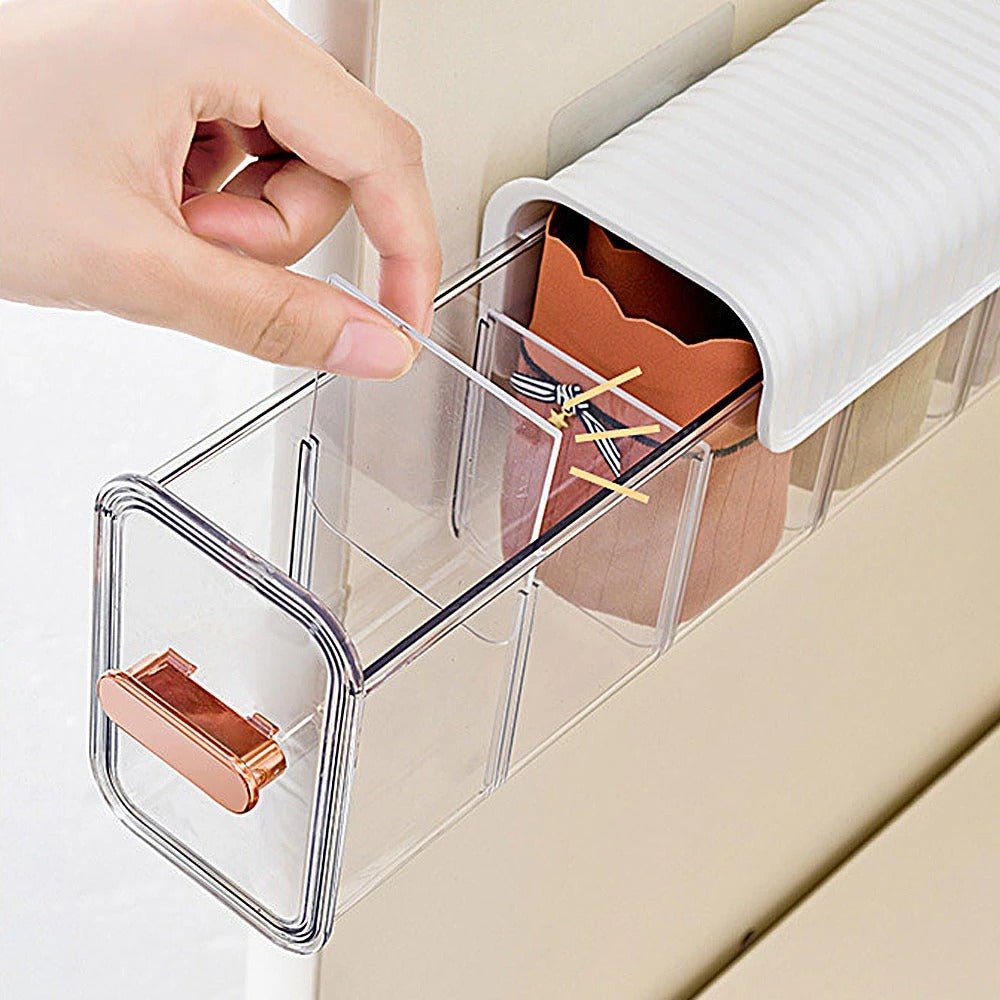 Wall Mounted Storage Box -  6 Cell Drawer Acrylic Organizers Self-Adhesive Anti Dust Storage Boxes for Clothes, Socks, Lingerie and Underwear