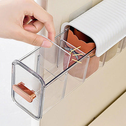 Wall Mounted Storage Box -  6 Cell Drawer Acrylic Organizers Self-Adhesive Anti Dust Storage Boxes for Clothes, Socks, Lingerie and Underwear