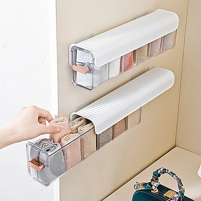 Wall Mounted Storage Box -  6 Cell Drawer Acrylic Organizers Self-Adhesive Anti Dust Storage Boxes for Clothes, Socks, Lingerie and Underwear