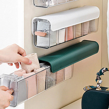 Wall Mounted Storage Box -  6 Cell Drawer Acrylic Organizers Self-Adhesive Anti Dust Storage Boxes for Clothes, Socks, Lingerie and Underwear