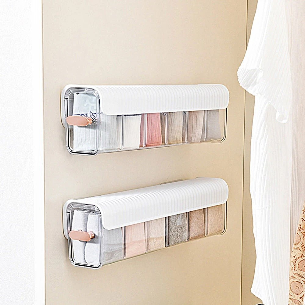Wall Mounted Storage Box -  6 Cell Drawer Acrylic Organizers Self-Adhesive Anti Dust Storage Boxes for Clothes, Socks, Lingerie and Underwear