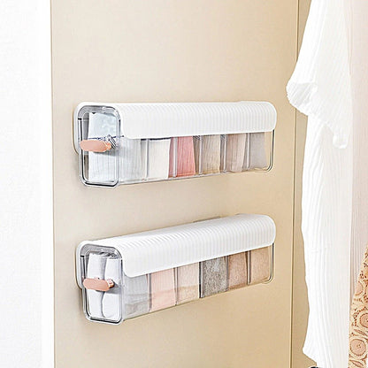 Wall Mounted Storage Box -  6 Cell Drawer Acrylic Organizers Self-Adhesive Anti Dust Storage Boxes for Clothes, Socks, Lingerie and Underwear