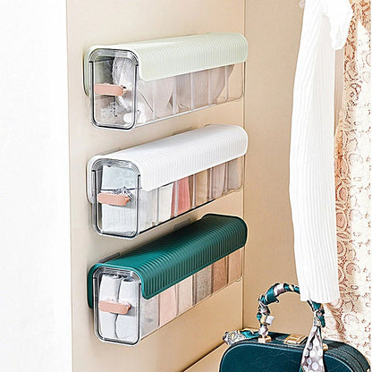 Wall Mounted Storage Box -  6 Cell Drawer Acrylic Organizers Self-Adhesive Anti Dust Storage Boxes for Clothes, Socks, Lingerie and Underwear