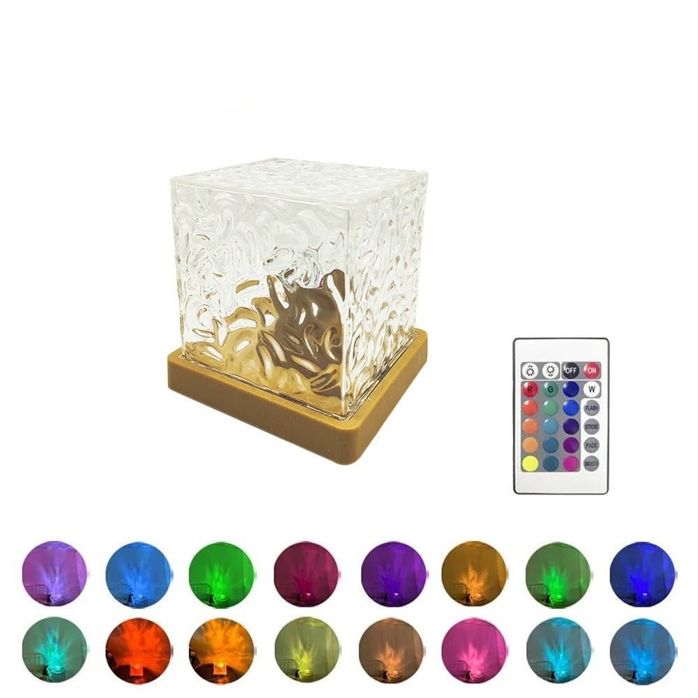 Water Ripple Cube Crystal Projector Lamp - 16 Colors Flame Crystal Lamp for Living Room, Study Room and Bedroom Rotating Light - Gear Elevation