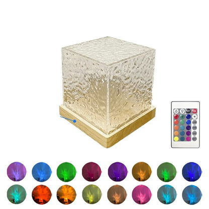 Water Ripple Cube Crystal Projector Lamp - 16 Colors Flame Crystal Lamp for Living Room, Study Room and Bedroom Rotating Light - Gear Elevation