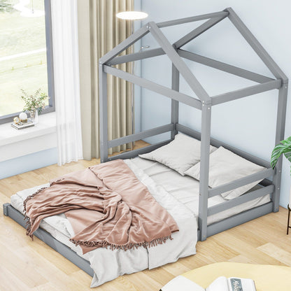 Wood Full Size House Bed with Guardrail