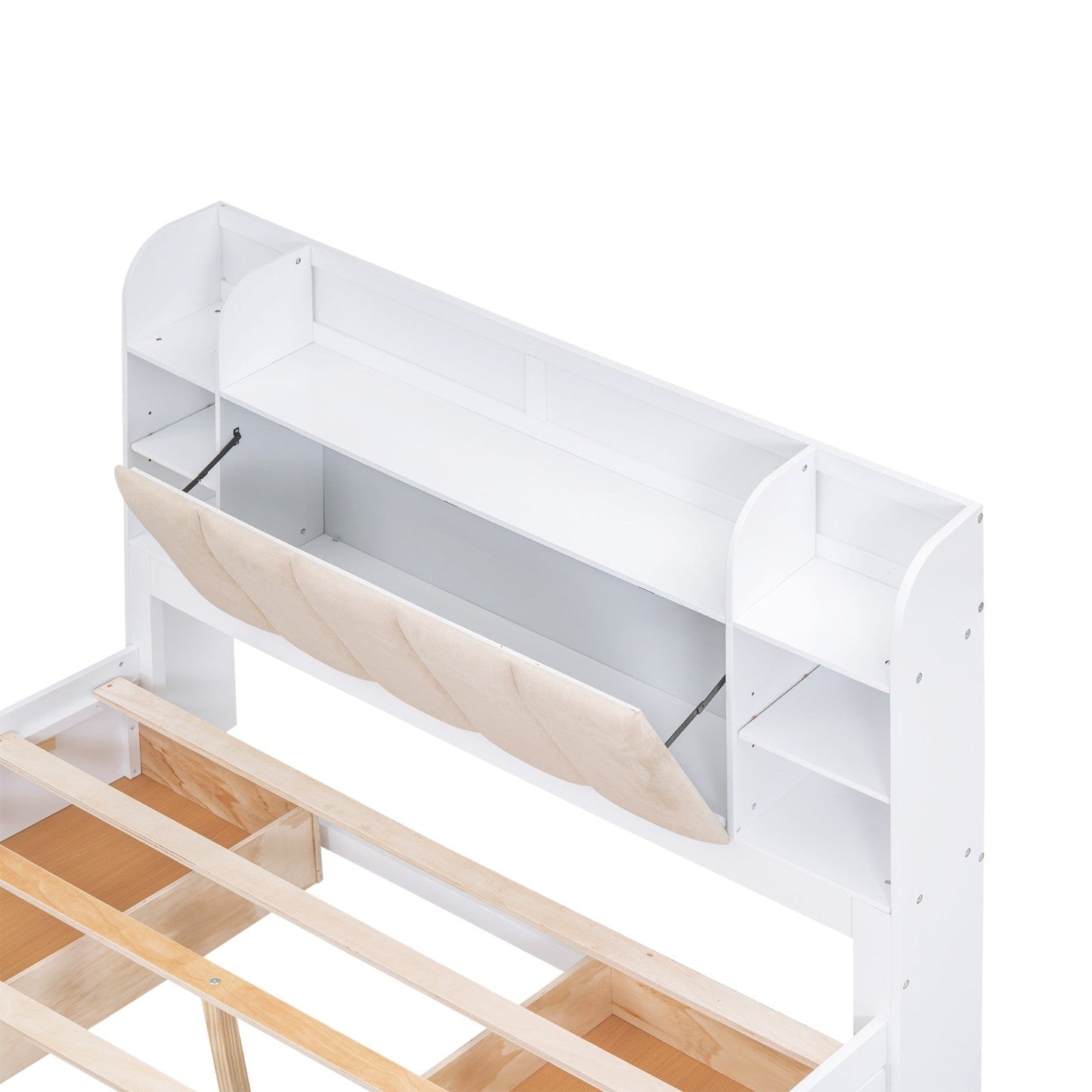 Wood Queen Size Platform Bed with Storage Headboard Shelves and 4 Drawers