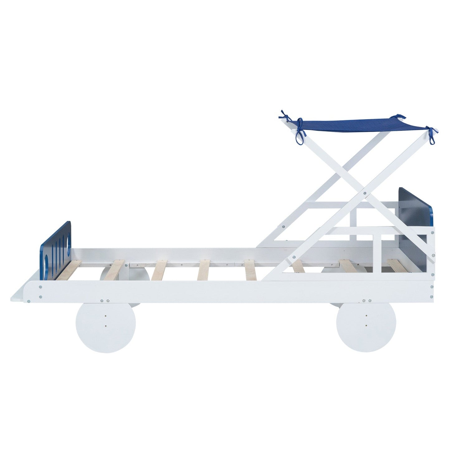 Wood Twin-Size Car Bed with Ceiling Cloth, Headboard, and Footboard