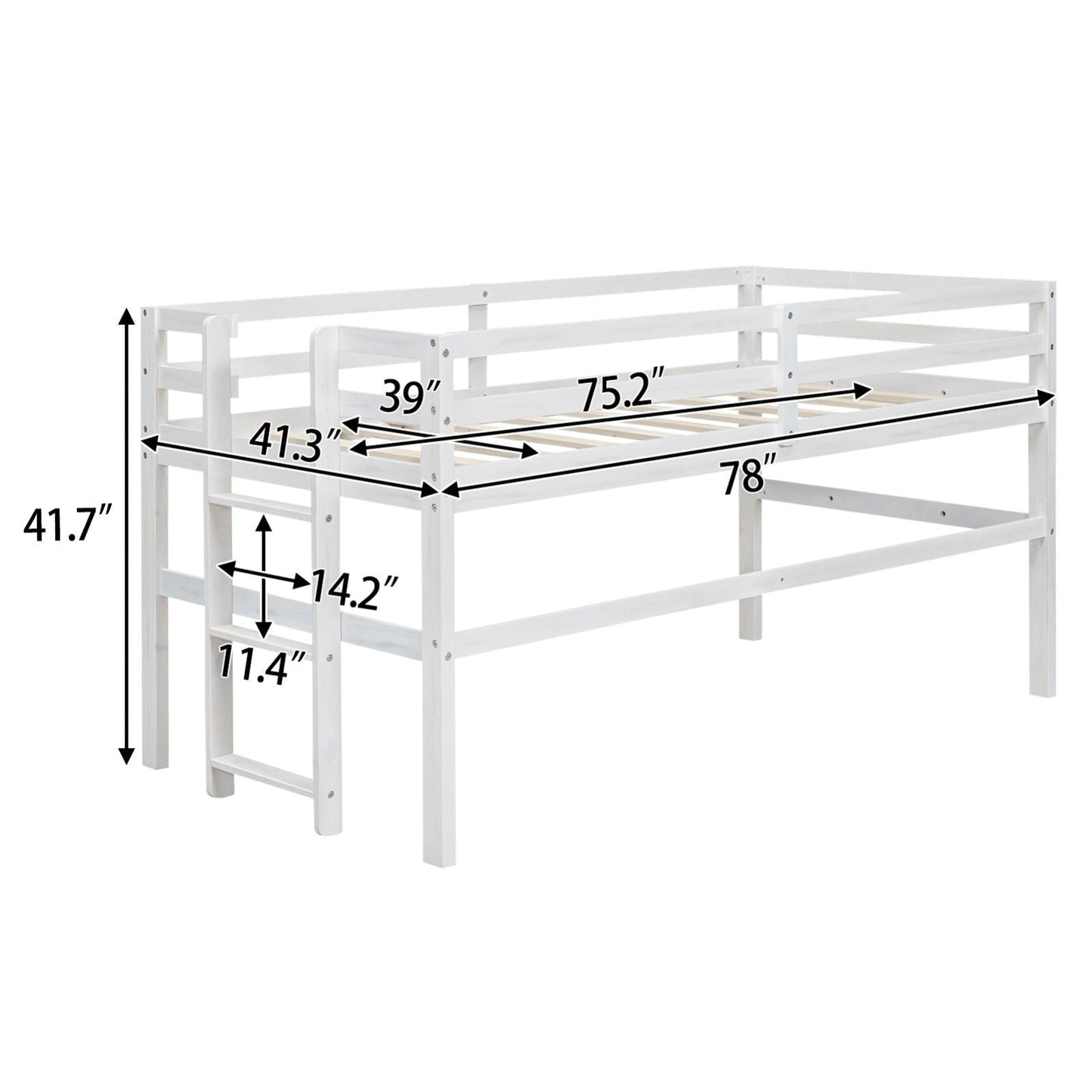Wood Twin Size Loft Bed with Side Ladder