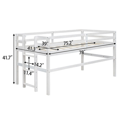 Wood Twin Size Loft Bed with Side Ladder
