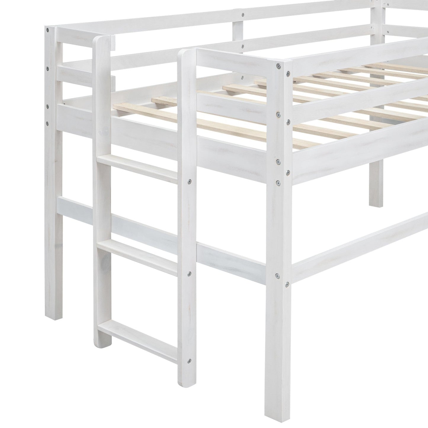 Wood Twin Size Loft Bed with Side Ladder