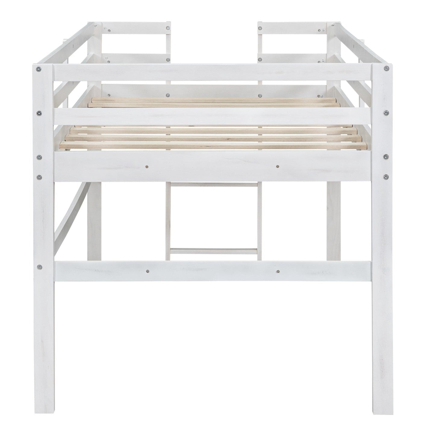 Wood Twin Size Loft Bed with Side Ladder