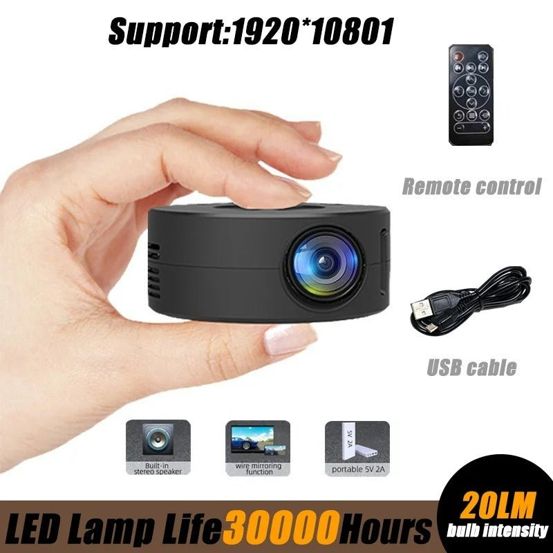 YT200 Mini Portable Projector, Ultra HD, 2080P, USB and SD Support, Built-in Speaker, Outdoor Movies, Home Theater Projection
